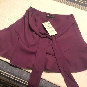 Zara ruffle mini skirt skort with tie